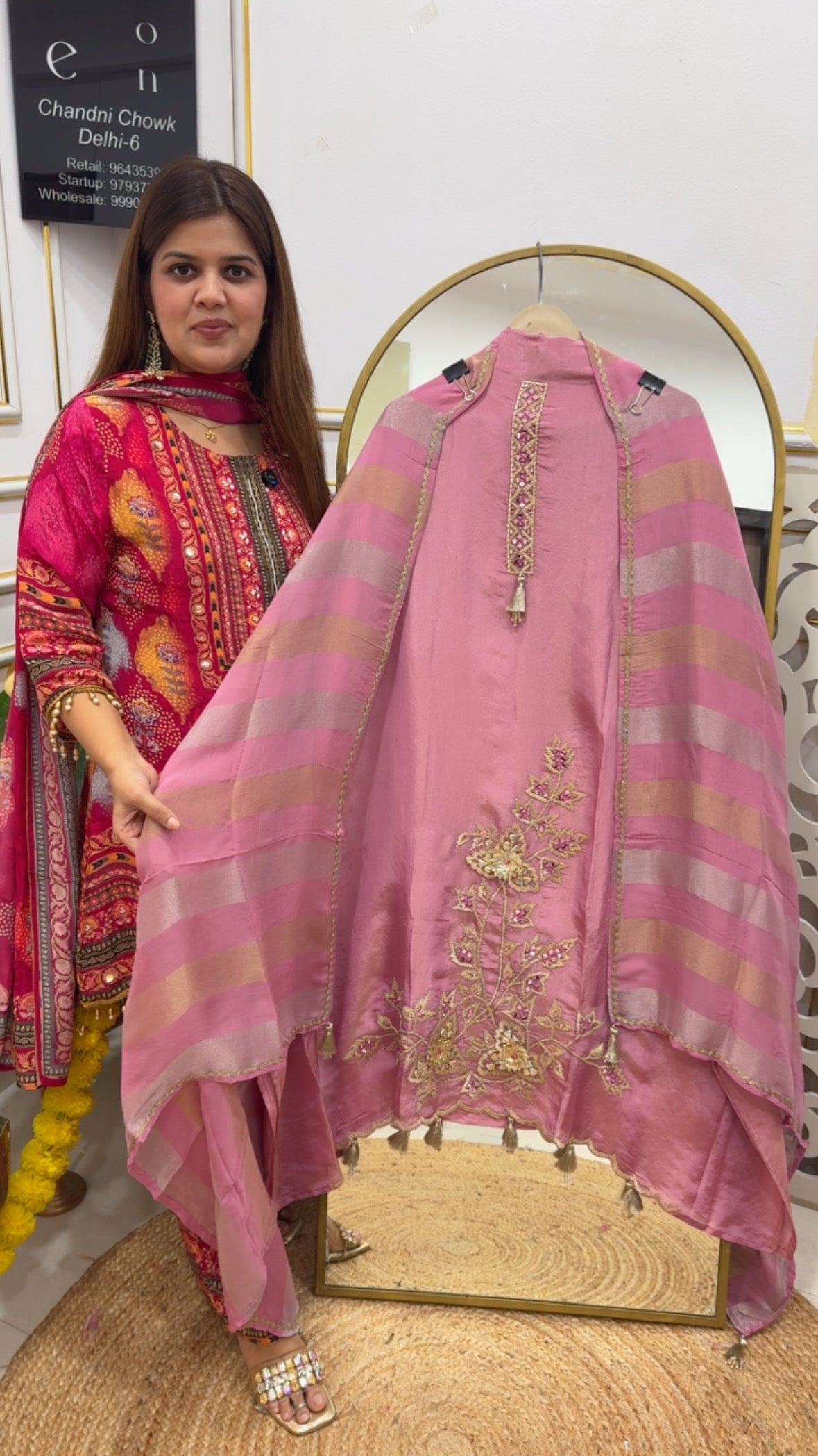 Wedding and partywear special pure shimmer silk with designer handwork suit material with designer dupatta GF 734
